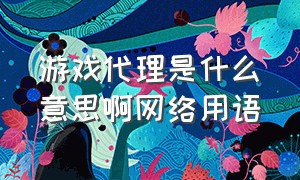 游戏代理是什么意思啊网络用语