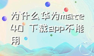 为什么华为mate40 下载app不能用（华为mate 40 pro安装不了app）