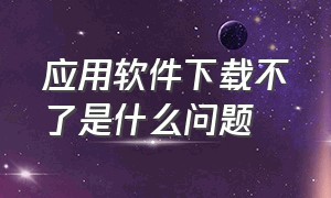 应用软件下载不了是什么问题