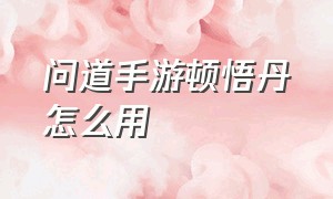 问道手游顿悟丹怎么用（问道手游人物内丹怎么来的）