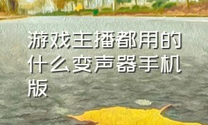 游戏主播都用的什么变声器手机版