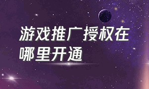 游戏推广授权在哪里开通