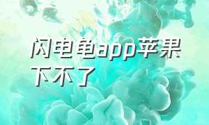 闪电龟app苹果下不了