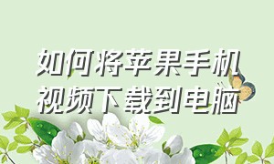 如何将苹果手机视频下载到电脑