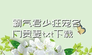 霸气君少狂宠名门贵妻txt下载