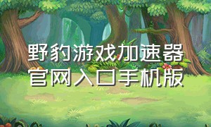 野豹游戏加速器官网入口手机版