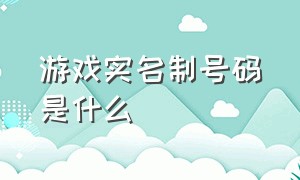 游戏实名制号码是什么