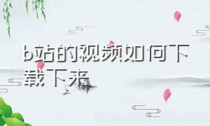 b站的视频如何下载下来（b站的视频怎么下载吗）