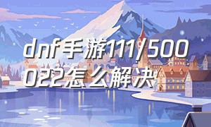 dnf手游111\/500022怎么解决