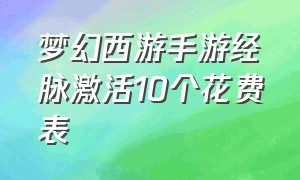 梦幻西游手游经脉激活10个花费表