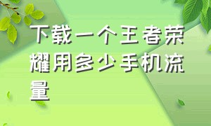 下载一个王者荣耀用多少手机流量