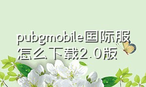 pubgmobile国际服怎么下载2.0版（pubg mobile国际服下载官网最新版）
