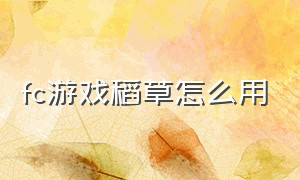 fc游戏稻草怎么用