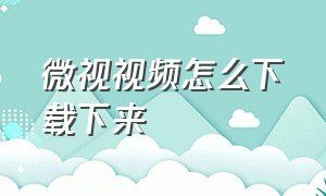 微视视频怎么下载下来（微视怎么下载自己的视频没有水印）