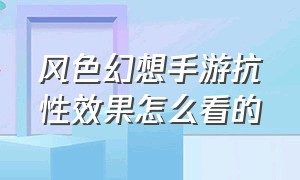 风色幻想手游抗性效果怎么看的