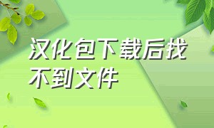 汉化包下载后找不到文件