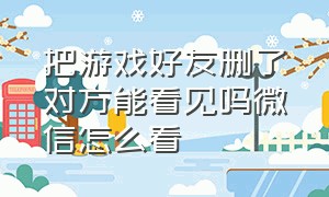 把游戏好友删了对方能看见吗微信怎么看（把游戏好友删了对方能看见吗微信怎么看不见）