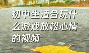 初中生适合玩什么游戏放松心情的视频