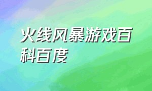 火线风暴游戏百科百度（火线风暴官网预告）