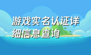 游戏实名认证详细信息查询