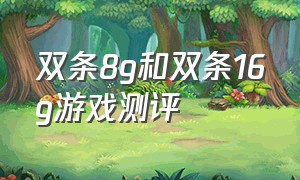 双条8g和双条16g游戏测评