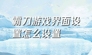 霸刀游戏界面设置怎么设置