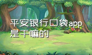 平安银行口袋app是干嘛的（平安口袋银行app定位在哪里打开）