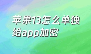 苹果13怎么单独给app加密