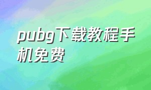 pubg下载教程手机免费