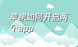 苹果如何开启两个app（苹果如何开启夜间模式）