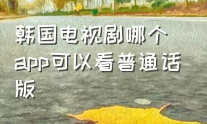 韩国电视剧哪个app可以看普通话版