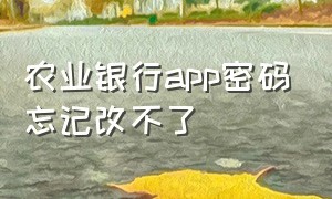 农业银行app密码忘记改不了