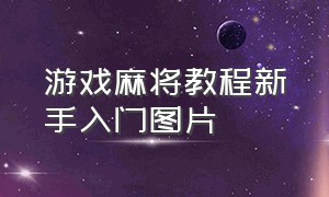 游戏麻将教程新手入门图片（麻将游戏视频教程全集）