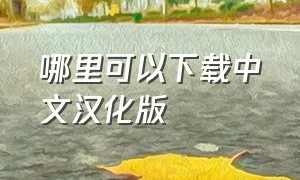 哪里可以下载中文汉化版