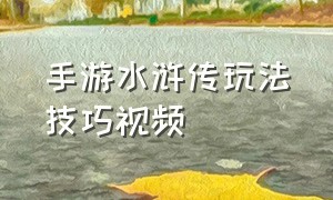 手游水浒传玩法技巧视频（水浒q传官方手游攻略）