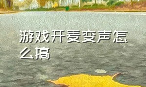 游戏开麦变声怎么搞