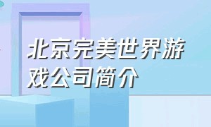 北京完美世界游戏公司简介