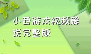 小西游戏视频解说完整版