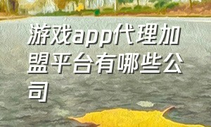 游戏app代理加盟平台有哪些公司