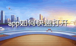 app如何快速打开（app如何快速打开数据网络）