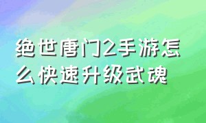 绝世唐门2手游怎么快速升级武魂