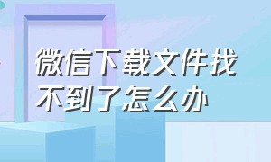 微信下载文件找不到了怎么办（微信文件已下载但是找不到）