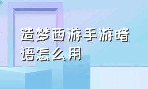 造梦西游手游暗语怎么用（造梦西游手游经验上限了怎么办）