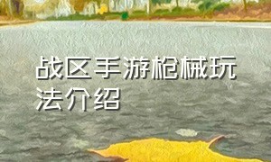 战区手游枪械玩法介绍