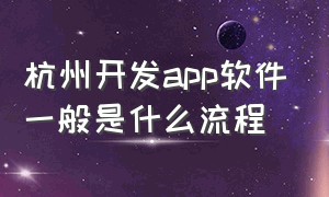 杭州开发app软件一般是什么流程