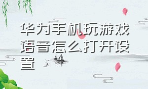 华为手机玩游戏语音怎么打开设置（华为手机怎么开游戏语音权限）