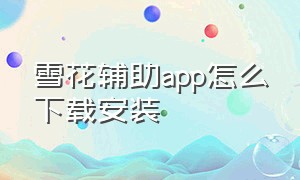 雪花辅助app怎么下载安装（雪花辅助app怎么下载安装包）