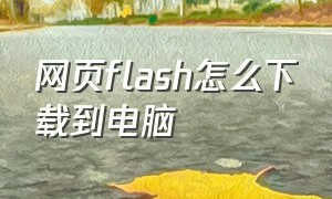 网页flash怎么下载到电脑