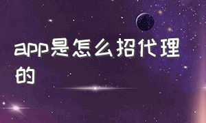 app是怎么招代理的