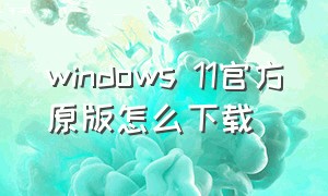 windows 11官方原版怎么下载